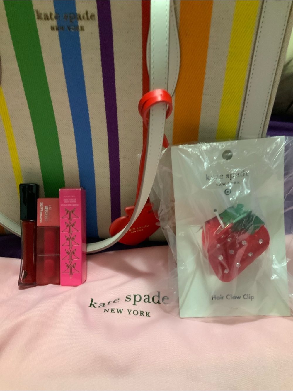 kate spade Multicolor Stripe White Tote with Heart Charm - Picture 11 of 11